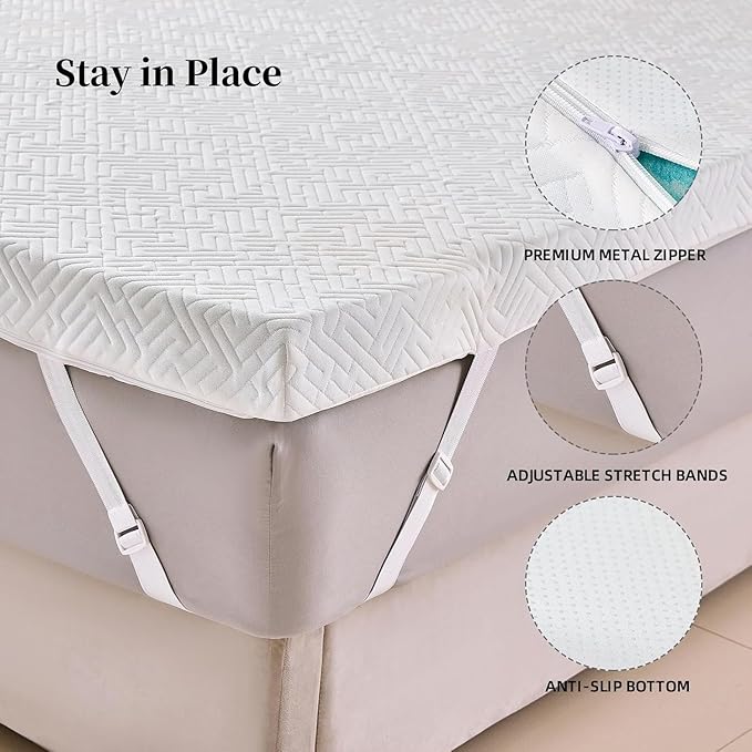2 inch Memory Foam Mattress Topper Twin Size Bed, Gel Infused Memory Foam Mattress Pad with Cover for Back Pain Relief, 38x75 Inches