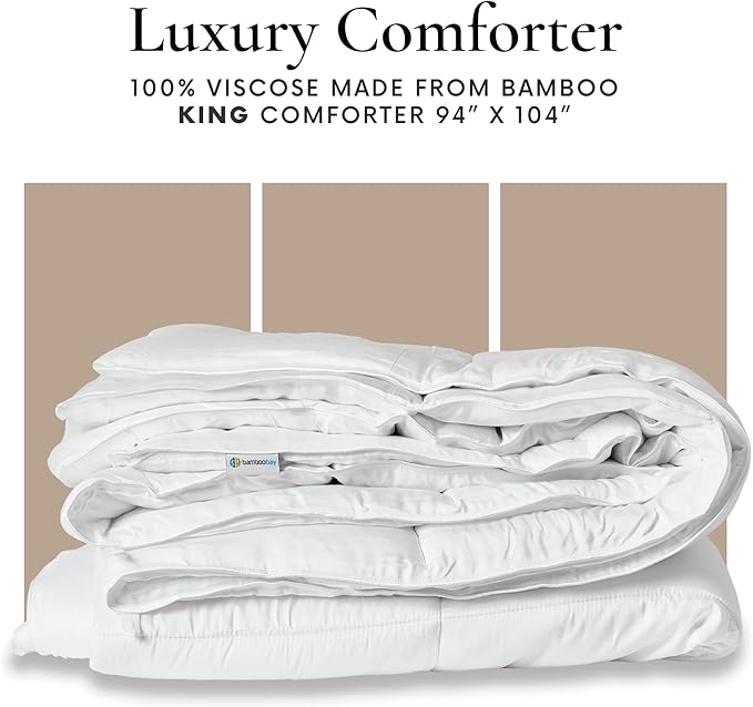 Bamboo Bay All Season King Size Comforter, 100% Viscose Made from Bamboo, Soft Quilted Down Alternative Duvet Insert with Corner Tabs, Breathable Cooling Bedding, 94 x 104 Inch