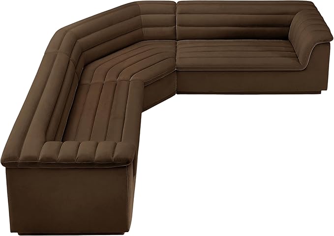 Meridian Furniture 194Brown-Sectional Cascade Collection Modern | Contemporary Modular Sectional with Soft Brown Velvet Fabric, Deep Channel Tufting, Curved Arms, 148" W x 80" D x 28" H, Brown
