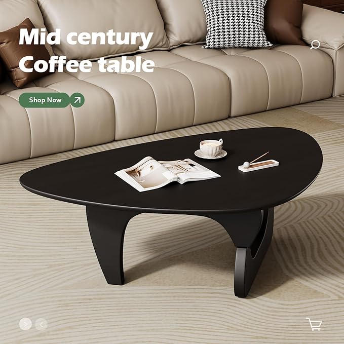Mid Century Modern Coffee Table - Black Wooden Coffee Table for Living Room,Center Table Suitable for Bedroom Living Room Reception Office Tables (Black, Small 34.5 * 23.5 * 16in)