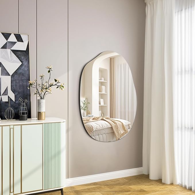 Bathroom Wall Mirror Wood Framed Modern Decorative Irregular Asymmetrical Mirrors for Bedroom Living Room Entryway Dressing Table Wall Decoration Room Decor 26" L x 18" W - Image 5