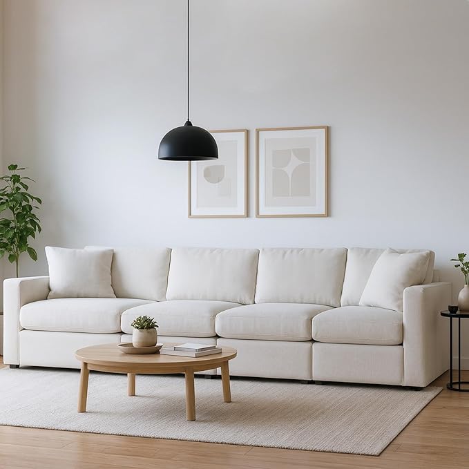Signature Design by Ashley Modmax Coastal Modular Stain Resistant 4-Piece Sofa with Reversible Cushions and 2 Accent Pillows, Beige