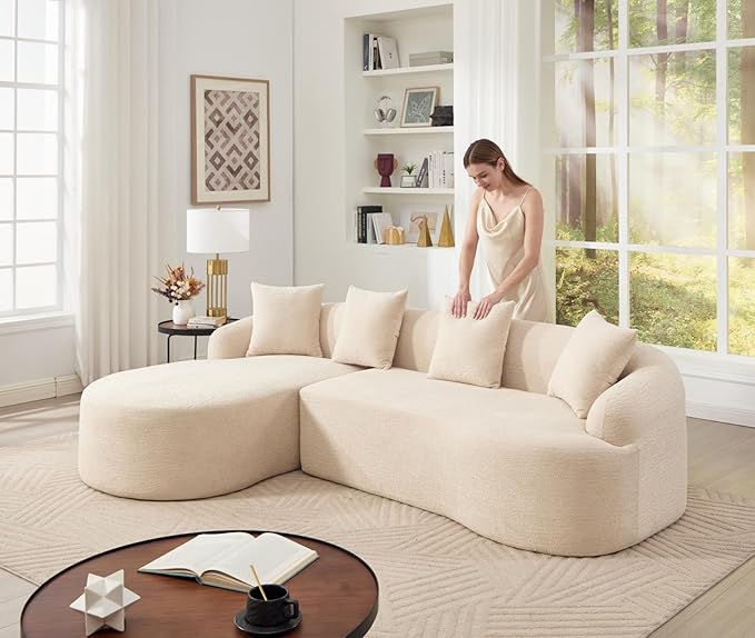 KEIKI L-Shaped Chenille Modular Sectional Couches with Chaise Lounge & 4 Pillows, 3 Seater Oversized Upholstered Luxury Plush Cloud Sofa for Living Room Apartment, Full Sponge Compression