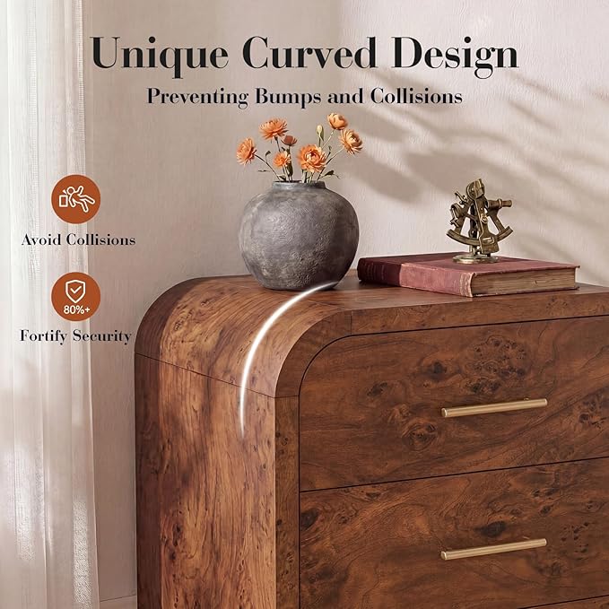 Night Stand Set of 2 [Unique Curved Profile] [FSC-Certified Wooden Board] 2-Drawer Nightstand 24" H Metal Handle Modern Sturdy Bedside Table Side Table End Table - Image 4