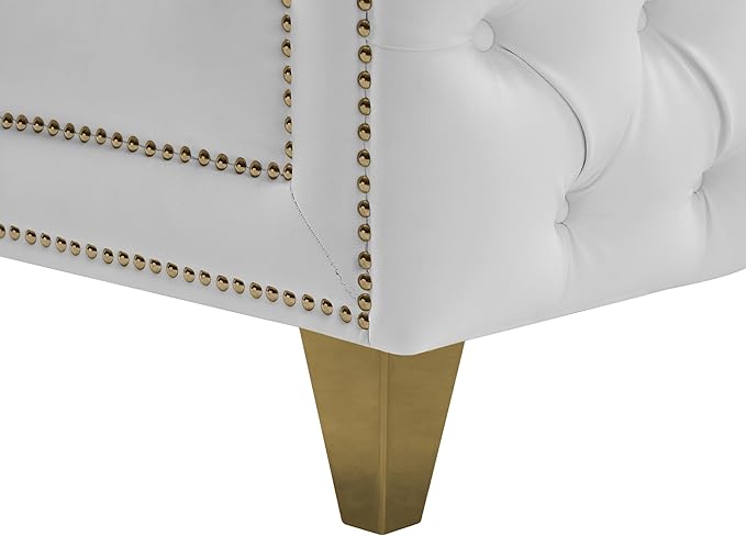 Meridian Furniture 651White-L Michelle Collection Modern | Contemporary Loveseat with Deep Button Tufting, Gold Nailhead Trim and Sturdy Gold Iron Legs, White Vegan Leather, 66" W x 34" D x 30" H