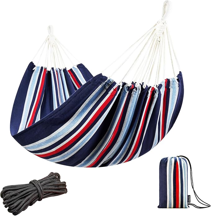 JoyView Brazilian Double Hammock with Hanging Ropes Extra Large 86.6x59” Portable Cotton Hammock for Patio Backyard Porch 450LBS Weight Capacity Perfect for Outdoor/Indoor - Black/Red Stripe by JoyView