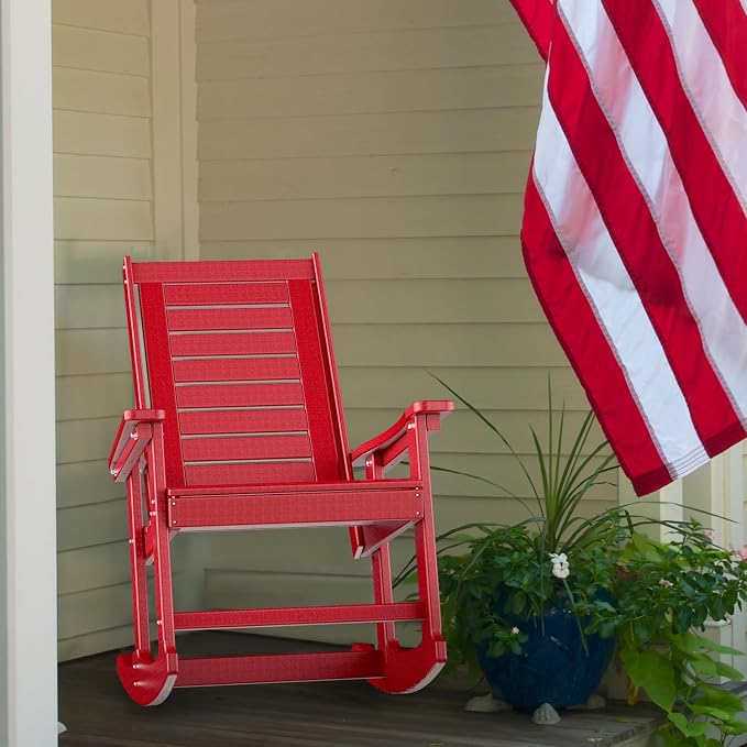 GREENVINES Outdoor Rocking Chairs | Set of 2 | Porch Rocker | HDPE Plastic | Red | Oversized Rockers | High Back | Big & Tall | Ladder Back | for Patio Outside Backyard Balcony - Image 6
