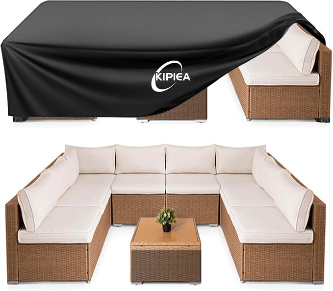 Kipiea Patio Furniture Covers Waterproof Winter, Heavy-Duty Outdoor Furniture Set Covers for Table Chairs, Anti-UV, No Tears or Fading (110" L x 84" W x 28" H) by Kipiea