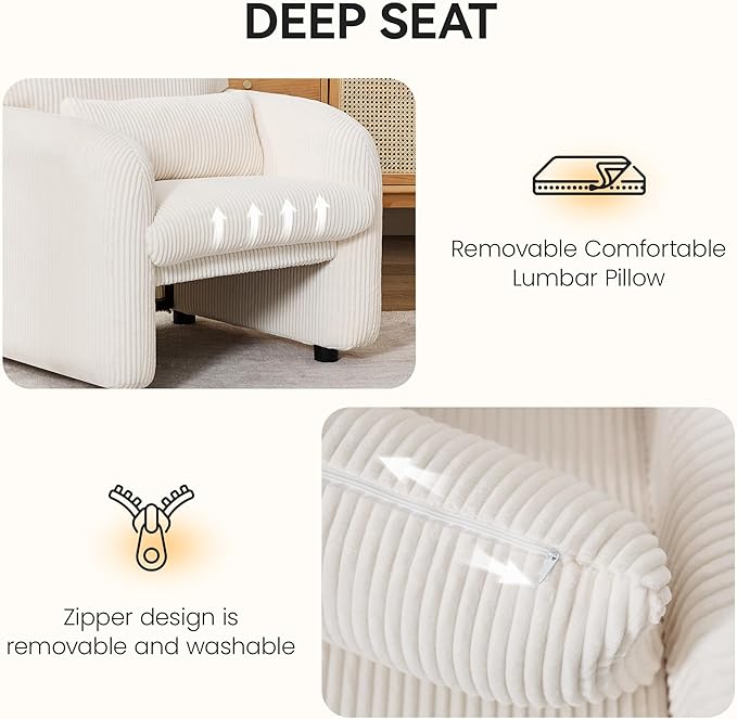 Modern Accent Chairs Set of 2, Comfy Upholstered Corduroy Armchair, Stylish Lounge Reading Chair for Living Room, Bedroom, Beige