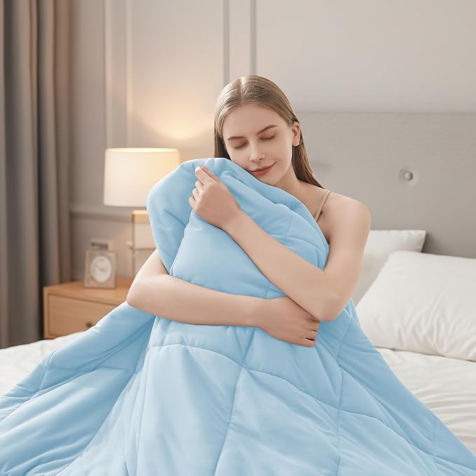 HYLEORY Cooling Comforter Queen Size - Summer Cooling Blanket for Hot Sleepers/Night Sweats, Double-Sided Cold Touch Silky Ice Comforters, Breathable Lightweight Beddings, Cool Blue, 90"x90"