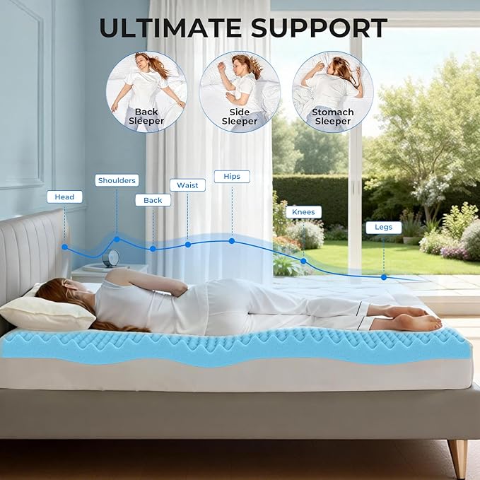 OhGeni Memory Foam Mattress Topper Pad, Soft Bed Cover with Anti-Slip Base, Size Twin XL, Style 3 Inch with Cover