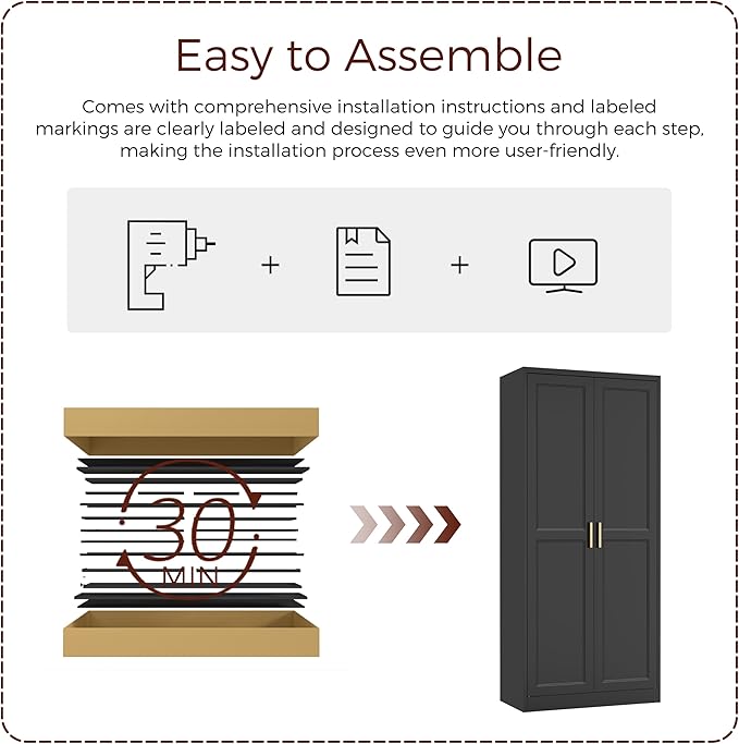 Metal Armoire Wardrobe Closet with 2 Doors, 71" Tall Wardrobe Closet with Doors, Hanging Rod, Drawers and Adjustable Shelves, Black Clothing Storage Cabinets for Bedroom, Home Office