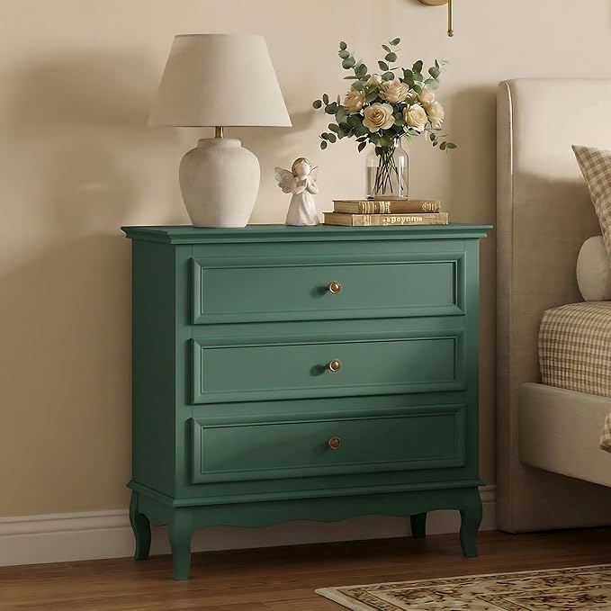 RoyalCraft Green Nightstand for Bedroom, Wide Nightstand with 3 Drawer, Modern End Table, Wood Beside Table for Home and Office, Green by Bringyoubetterlife