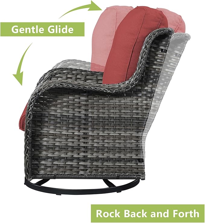 Rilyson Wicker Patio Furniture Set - 6 Piece Rattan Outdoor Sectional Conversation Sets with 2 Swivel Rocking Chairs,2 Ottomans,1 Loveseat and 1 Coffee Table for Porch Deck Garden(Mixed Grey/Red)