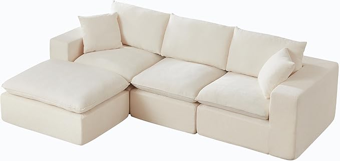 Cloud Modular Sectional Couches Boneless Sofa for Living Room, L Shaped Corner Couch with Movable Ottoman, Memory Foam Compressed 3 Seater Sofa for Bedroom Apartment | Plush, Wider Armrest, Free Combination