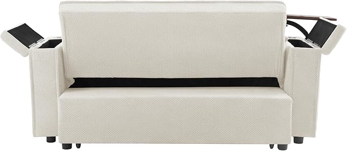 Eafurn 3 in 1 Convertible Sleeper Sofa Couch Bed,Padded Futon Loveseat Couch with Pull-Out Bed, 65" Oversized Recliner Loveseat Lounge Chaise w/Storage Armrest,USB, Side Table and Cupholders