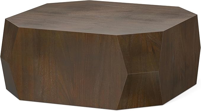 SIMPLIHOME Eisley Geometric Coffee Table - 39 inch Wide Solid Acacia Wood Veneer Sculptural Table in Walnut, Contemporary Living Room Centerpiece with Faceted Low-Profile Design, Assembled