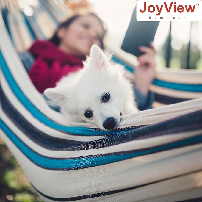 JoyView Brazilian Hammock for Single Preson Portable Hammock with Hanging Ropes & Carry Bag Large 78.8x39.4” for Patio 300LBS Capacity Perfect for Outdoor/Indoor - Red Stripe - Image 6