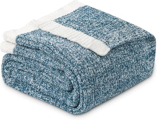 MH MYLUNE HOME Ultra Soft Ribbed Throw Blanket for Couch 60x80 Inches Luxurious Super Cozy Fluffy Microfiber Blanket Plush Warm Reversible Throw Blankets for Sofa Bed - Blue 60 x 80 Inches