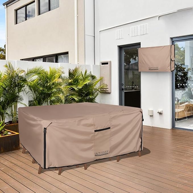 ULTCOVER Rectangular Patio Heavy Duty Table Cover - 600D Tough Canvas Waterproof Outdoor Dining Table and Chairs General Purpose Furniture Cover Size 76L x 54W x 28H inch - Image 6