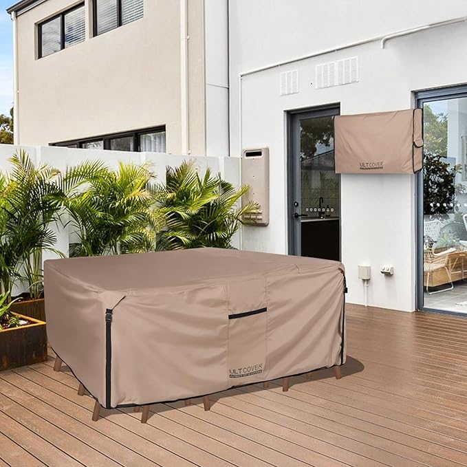 ULTCOVER Rectangular Patio Heavy Duty Table Cover - 600D Tough Canvas Waterproof Outdoor Dining Table and Chairs General Purpose Furniture Cover Size 126L x 74W x 28H inch - Image 6