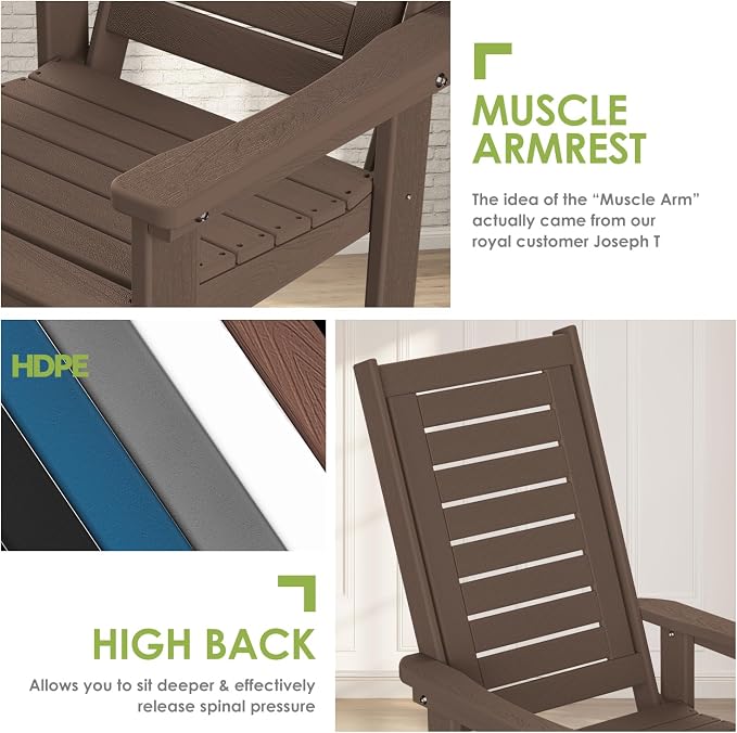 GREENVINES Outdoor Rocking Chairs | Set of 2 | Porch Rocker | HDPE Plastic | Wood Grain | Oversized Rockers | High Back | Big & Tall | Ladder Back | Dark Brown | for Patio Outside - Image 7