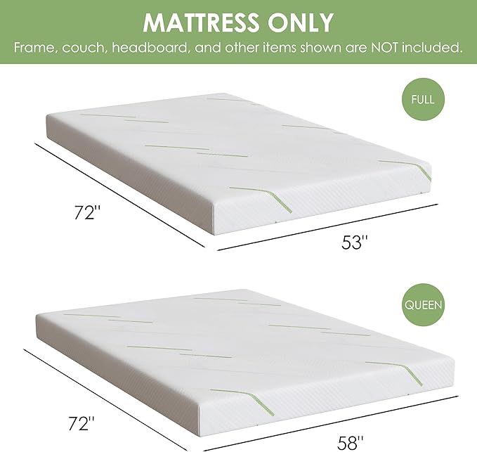 4 Inch Gel Memory Foam Sofa Mattress Queen Size, CertiPUR-US Certified, with Removable Washable Cover, for Guest Rooms, Sofas, RVs & Boats