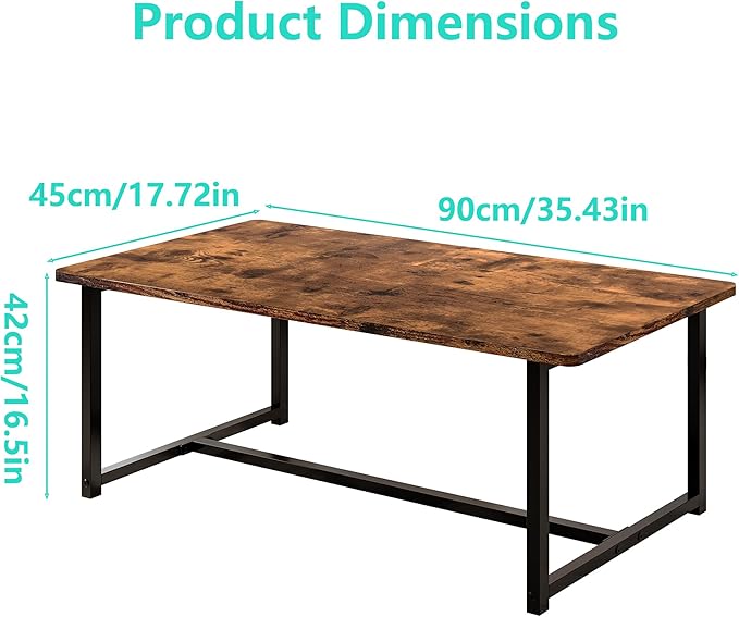 Coffee Table for Living Room, Modern Rectangular Center Coffee Tables for Small Space, Industrial Furniture, Sofa End Tables/Tea Table/Center Table, Couch Table with Metal Black Frame Rustic Brown