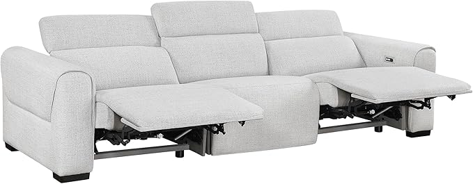 Lexicon Power Reclining Sectional Couches for Living Room-Modular Sectional Sofa, Wall Hugger, 3 Recliner Seats, Power Headrests, Charging Ports, 3 Seater Couch, Chenille Cloud