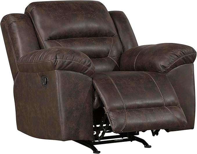 Lexicon Rocker Recliner Chair for Living Room, Wall Hugger Manual Recliner Chairs, Textured Microfiber Upholstered Rocking Reclining Chair, Home Theater Seating, Required Assembly, Dark Brown