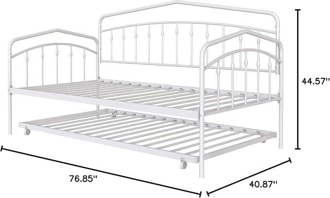 GDFStudio Twin Daybed with Trundle,Metal Sofa Bed Set,Rollaway Daybed Couch Bed Frame for Bedroom Living Room Guest Room White