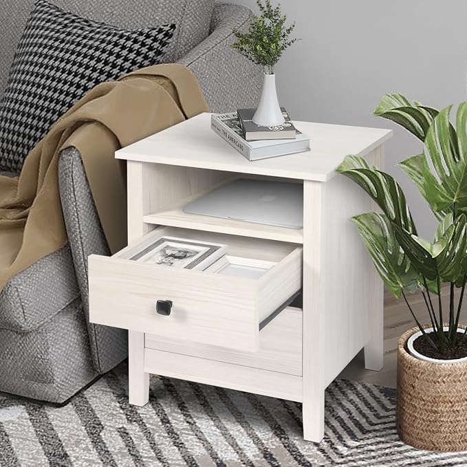LTMEUTY Set of 2 Nightstands for Bedroom - Wood Nightstand Set with Drawers, Bedside Table, Tall Night Stand with 2-Drawer & Open Cabinet, White Wood Grain - Image 6