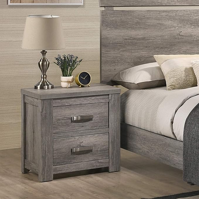 Floren Contemporary Weathered Gray Wood Bedroom Set, Queen Panel Bed, Dresser, Mirror, Nightstand