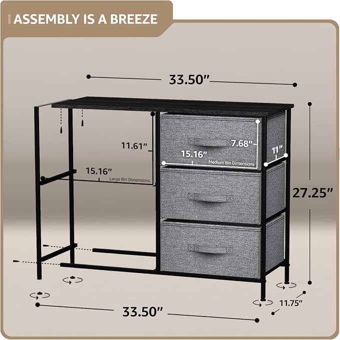 Sorbus Dresser with 5 Drawers - Chest Organizer Unit with Steel Frame Wood Top & Handle Easy Pull Fabric Bins for Clothes - Storage Furniture for Bedroom, Hallway, Living Room, Nursery & Closet - Image 3