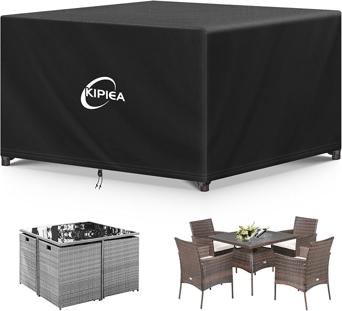 Kipiea Outdoor Furniture Covers Waterproof, 420D Heavy-Duty Patio Furniture Set Covers, No Tears Anti UV No Fading (45" L×45" W×28" H) by Kipiea