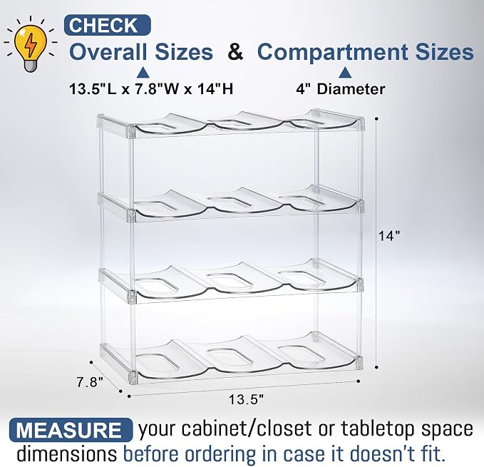 LARGER Compartment - Stackable Water Bottle Organizer Holder - for Stanley & Others' Large Tumbler - Clear Wine Rack, Cup Bottle Holder for Cabinet Home Countertop Fridge Pantry Shelf, 4 Tier Hold 12 - Image 5