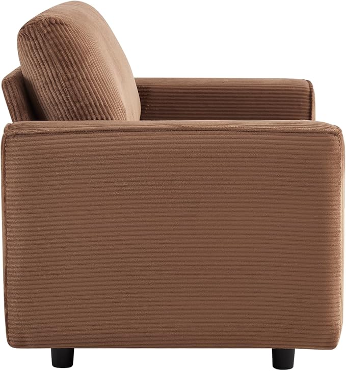 AC Pacific Derek 3 Piece Modern Corduroy Couches for Living Room, Tufted Sofas with Plush Upholstery, High-Density Foam, Sleek Black Legs, Durable Wooden Frame, Sofa, Loveseat and Chair Set, Brown