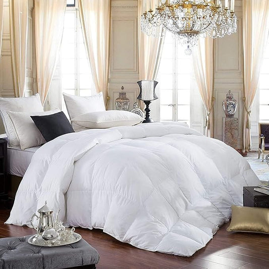 600-Thread-Count Egyptian Cotton Siberian Goose Down Comforter, 50 oz. Fill Weight, Solid White (Twin Size)