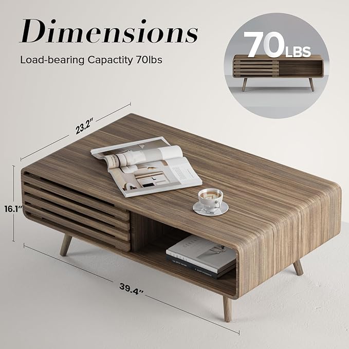 Easyego Coffee Table with Storage, Farmhouse Wood Tables for Living Room, Easy Assembly, Suitable for Various Home Styles (Brown)