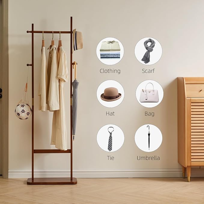 Aibiju Coat Rack Tree Stand with Very Sturdy Base, Freestanding Small Clothes Rack Heavy Duty, Garment Hanging Racks for Kids and Adults, Space Saving Brown USYD-203 - Image 7