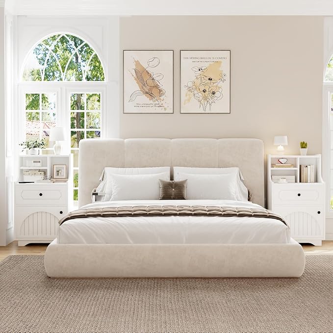 4ever2buy Farmhouse Nightstand Set of 2 with Hutch, 30 inch Tall Nightstands with Storage, End Tables Bedside Tables for Bedroom, White - Image 8
