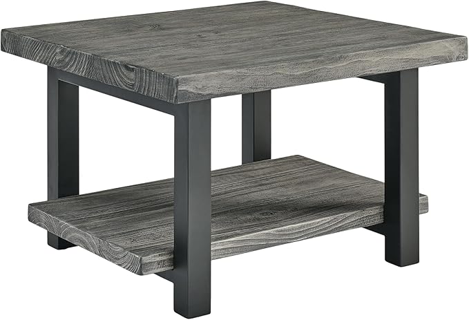 Alaterre Furniture Pomona Living Room Tables – 27 Inch Square Solid Wood Coffee Table with Metal Legs – Modern Rustic Industrial Small Space Table (Slate Grey)