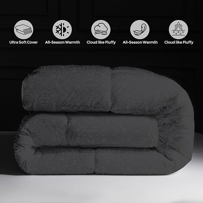 puredown® Goose Feather Comforter,Duvet Insert, Gusseted Ultra-Soft Noiseless Shell Medium Warmth Bedding Comforters (Black-All Season, Twin)