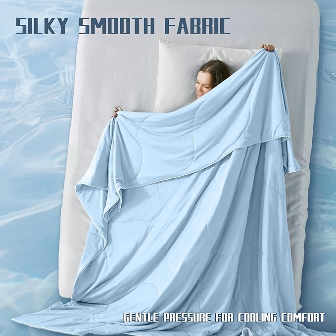DOWNCOOL Cooling Comforter Queen Size, Blue Cooling Blanket for Hot Sleeper, Lightweight & Breathable Blanket for Night Sweats,Dual-Side Cooling Summer Bedding,90"X90"