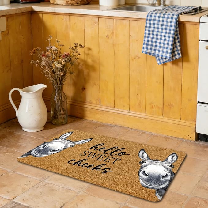 Hello Sweet Cheeks Funny Donkey Faux Coir Welcome Door Mat Doormat for Front Door Indoor Outdoor Porch Entrance Entryway Outside Inside, Sweet Cheeks Bathroom Rug, 17x30 Inches - Image 6