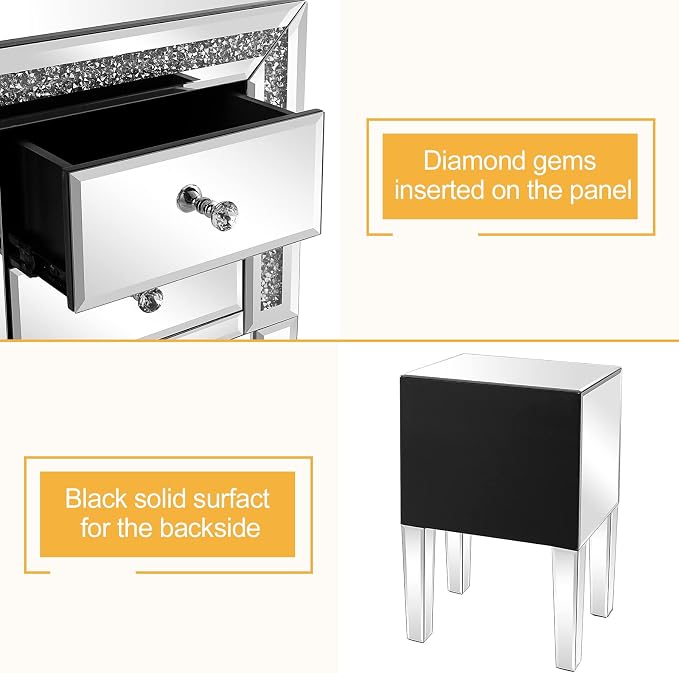 VINGLI Mirrored Nightstand Set of 2 Silver Glass Sofa/Couch Side Tables Bedroom End Tables with Storage, 24.8 inch Tall - Image 9