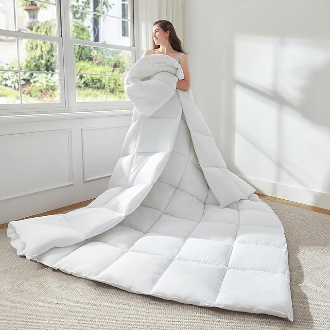 Oversized King Comforter 120x98, Extra Large Super King, Spring Lightweight Soft Quilted Down-Alternative Duvet Insert, Fluffy Breathable Microfiber with 8 Corner Tabs, All Season Bedding White