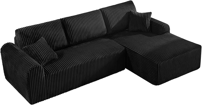 109-Inch L-Shaped Right Facing Boneless Corner Sofa 2 PCS Modular Sectional Cloud Sofa Couch with Chaise Lounge and Toss Pillow, Corduroy Boneless L-Shaped Couches