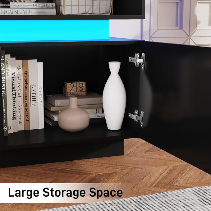 chartustriable Fireplace TV Stand for 95" TV, 83" LED Entertainment Center with 40" Fireplace & Power Outlets, High Gloss TV Stand, Gaming TV Media Console for Living Room, 83 Inch, Black - Image 6