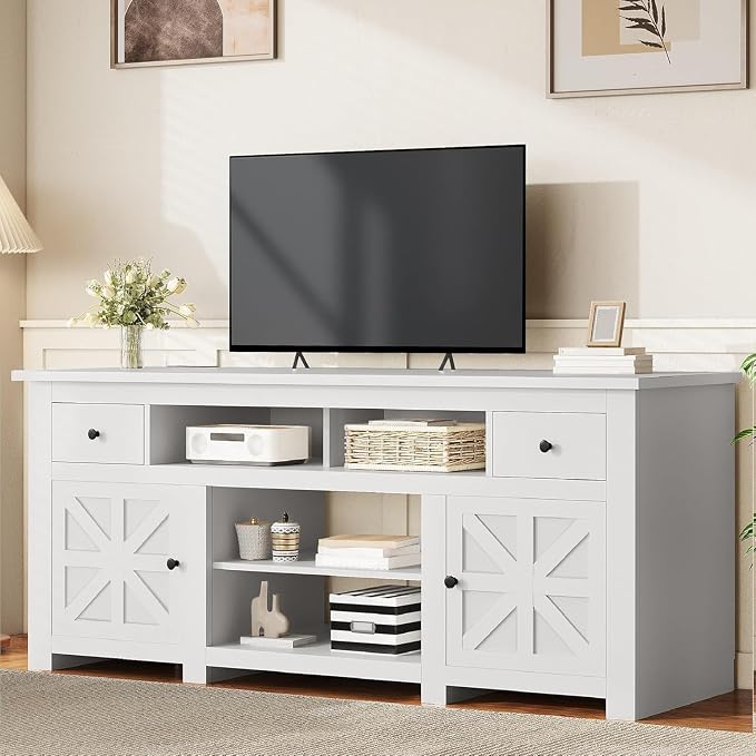 YITAHOME TV Stand for 75/80 Inch TV, Entertainment Center, TV Cabinet with Drawers and Power Outlet, White TV Console for Living Room Furniture (70 Inch Lenght 30 Inch High) by YITAHOME